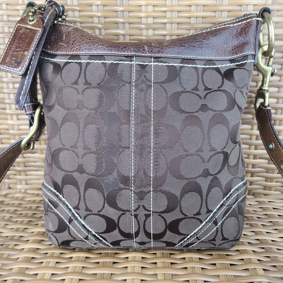 Coach 10402 Signature Jacquard Canvas Leather Brown Crossbody Shoulder Bag - Picture 4 of 16